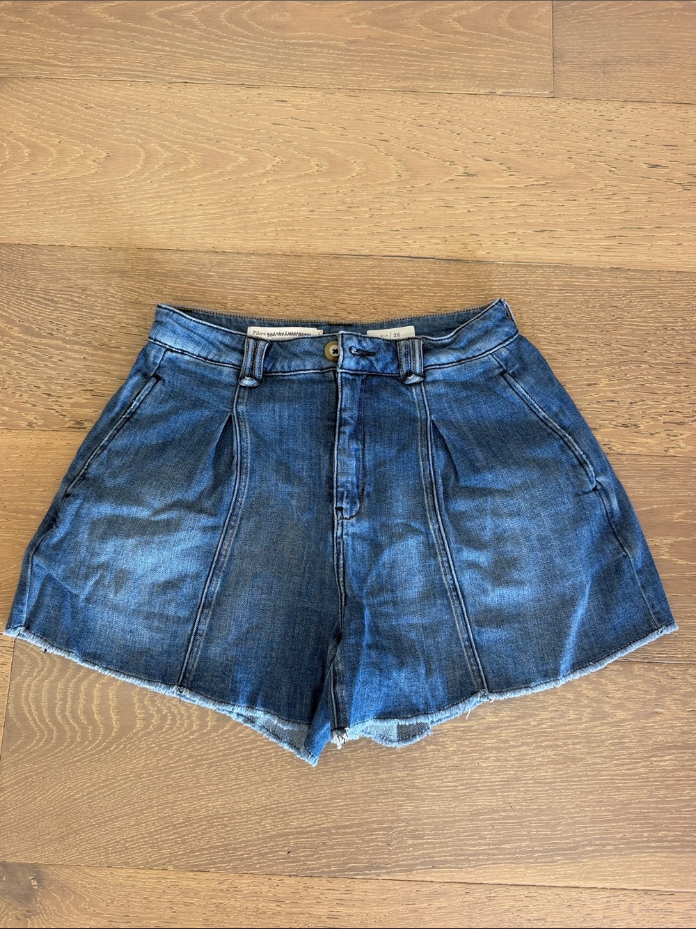 Pilcro Blue High-Rise Pleated Denim Shorts